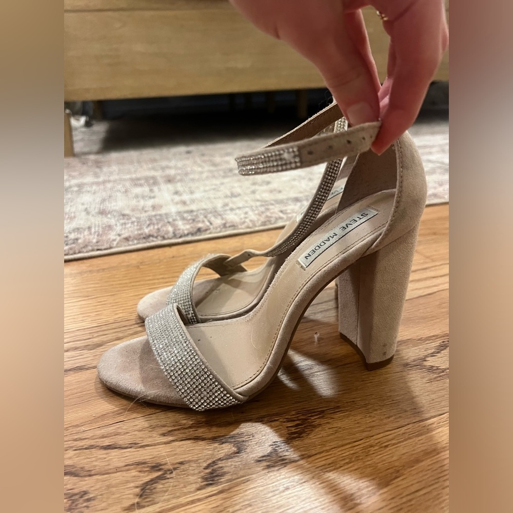 Steve Madden nude rhinestone heels
